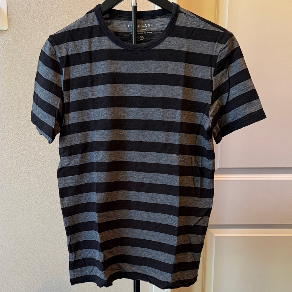 Everlane Men's Charcoal and Black Striped Tee